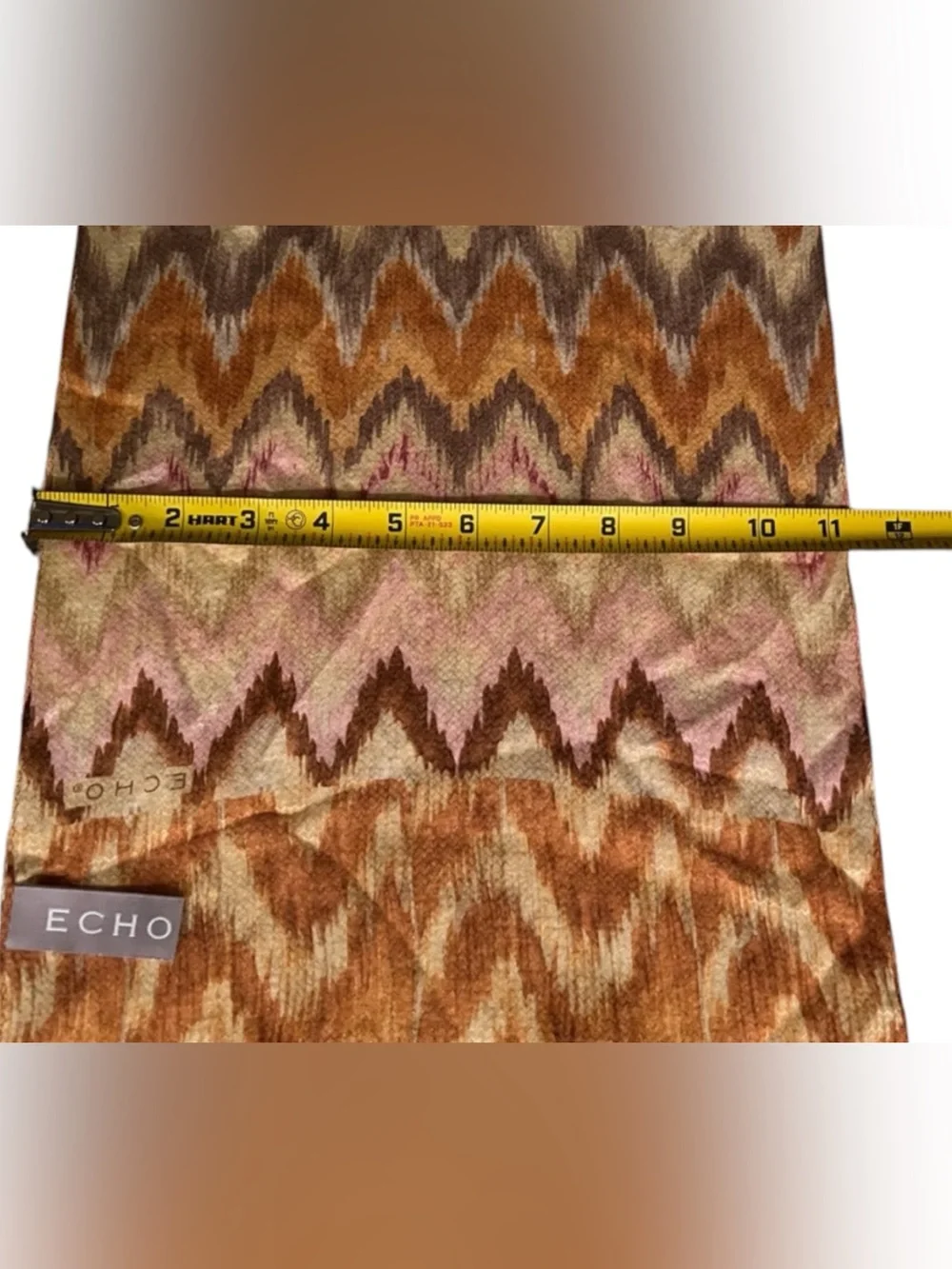 Echo 100% Silk Scarf Chevron Zigzag Print Pink Brown Orange Oblong